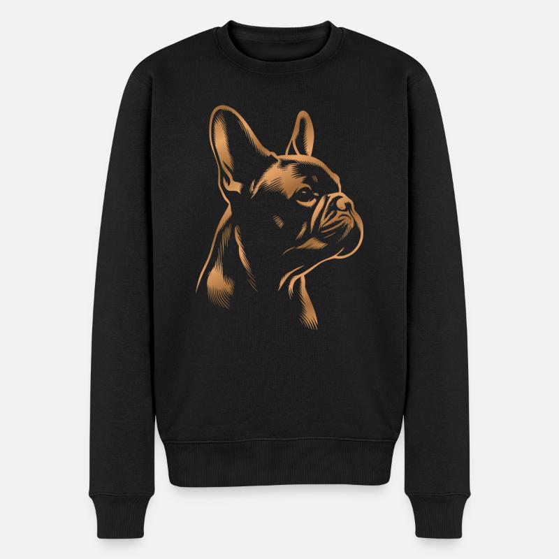 Französische Bulldogge Zeichnung Kopf bronze - Männer Premium Bio Pullover - Schwarz