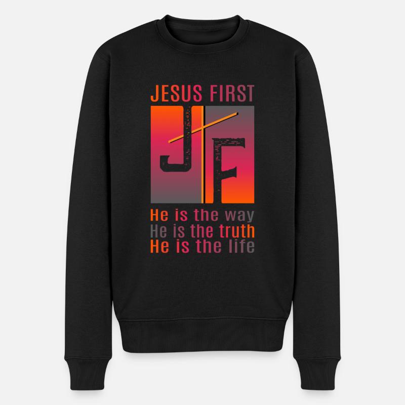 Jesus first - Männer Premium Bio Pullover - Schwarz