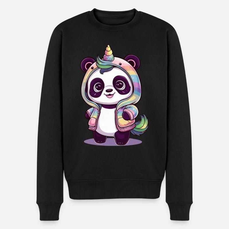 Niedlicher Einhorn Panda - Männer Premium Bio Pullover - Schwarz