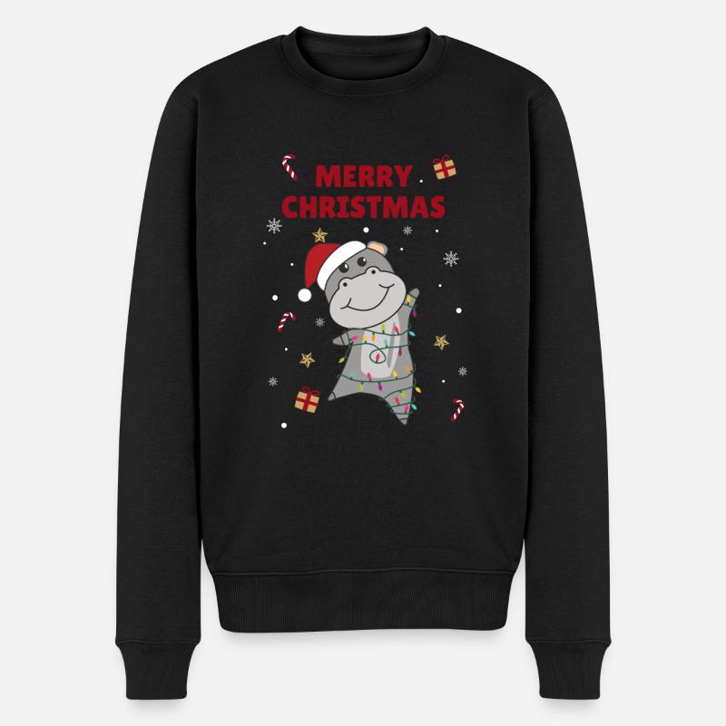 Hippo joyeux Noël Animaux d’hiver Hippos - Pull Premium bio Homme - noir