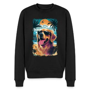 Golden retriever with sunglasses on the beach - Men's Premium Organic Jumper - black - Front - Nico (187cm)
