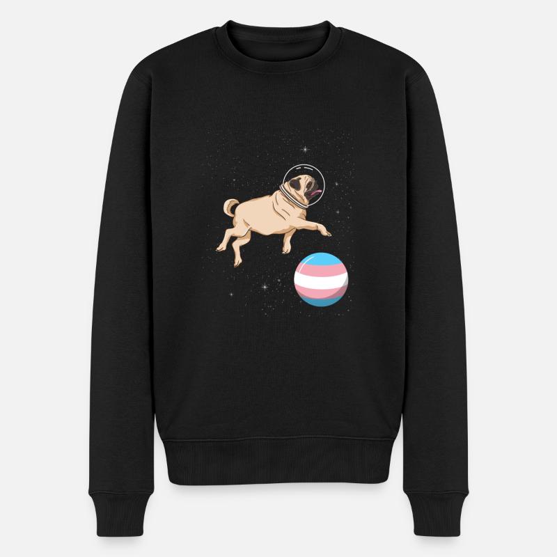 Mops im Weltraum Trans Pride - Männer Premium Bio Pullover - Schwarz