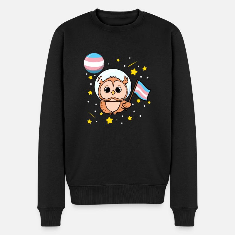 Eule im Weltraum Trans Pride - Männer Premium Bio Pullover - Schwarz