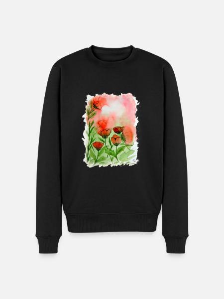 Mohnblumen Aquarell - Männer Premium Bio Pullover - Schwarz