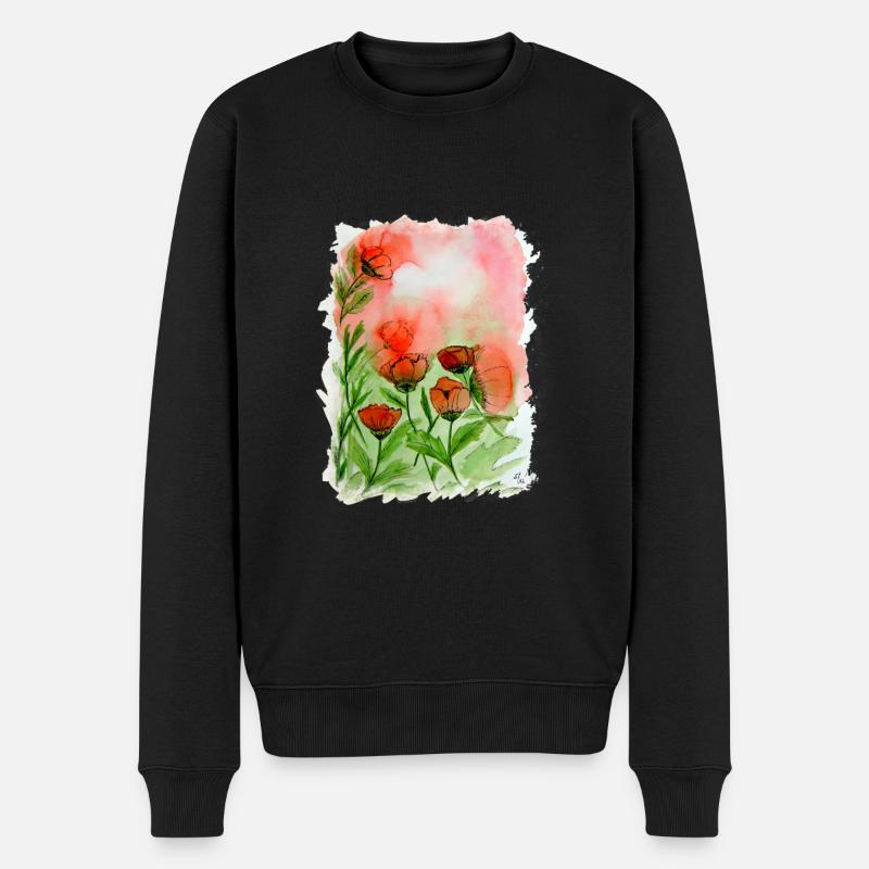 Aquarelle de coquelicots - Pull Premium bio Homme - noir