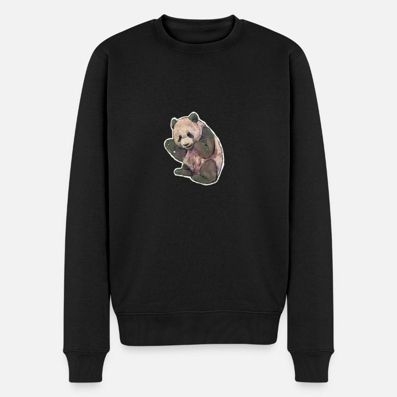 Großer Panda Pandabär essend Watercolour Kunst - Männer Premium Bio Pullover - Schwarz