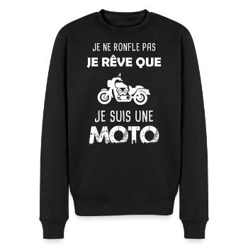 Je ne ronfle pas.. Idée cadeau humour moto drôle - Pull Premium bio Homme - noir - Devant - Nico (187cm)