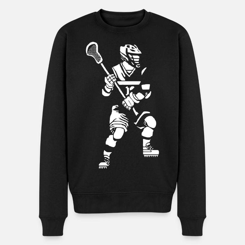 Lacrossespieler Pixel Art - Männer Premium Bio Pullover - Schwarz