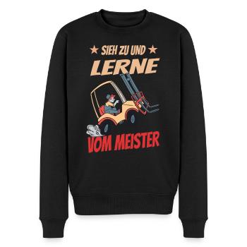 Sieh Zu Und Lerne Vom Meister Gabelstapler Fahrer - Männer Premium Bio Pullover - Schwarz - Vorne - Nico (187cm)