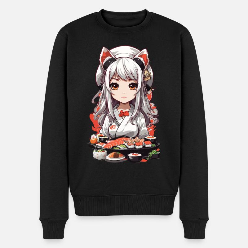 Kawaii Anime Sushi Meisterin mit Katzenohren - Männer Premium Bio Pullover - Schwarz