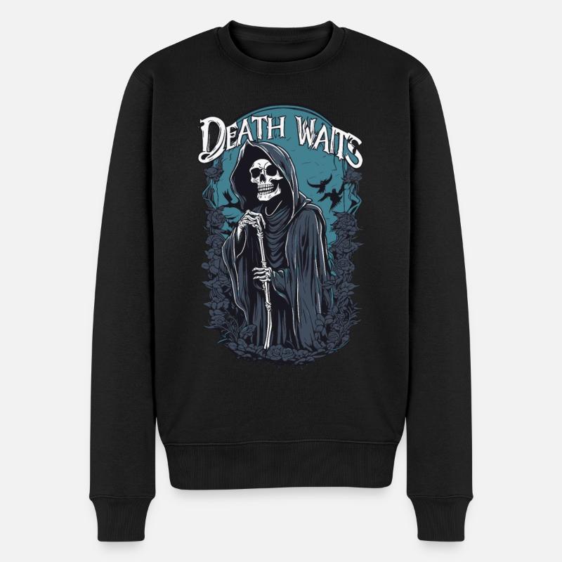 Sensenmann "Death Waits" Gothic Art - Männer Premium Bio Pullover - Schwarz