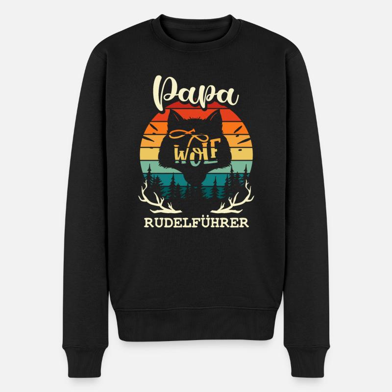 Papa Wolf - Rudel Vatertag Vater Geschenk Familie - Männer Premium Bio Pullover - Schwarz