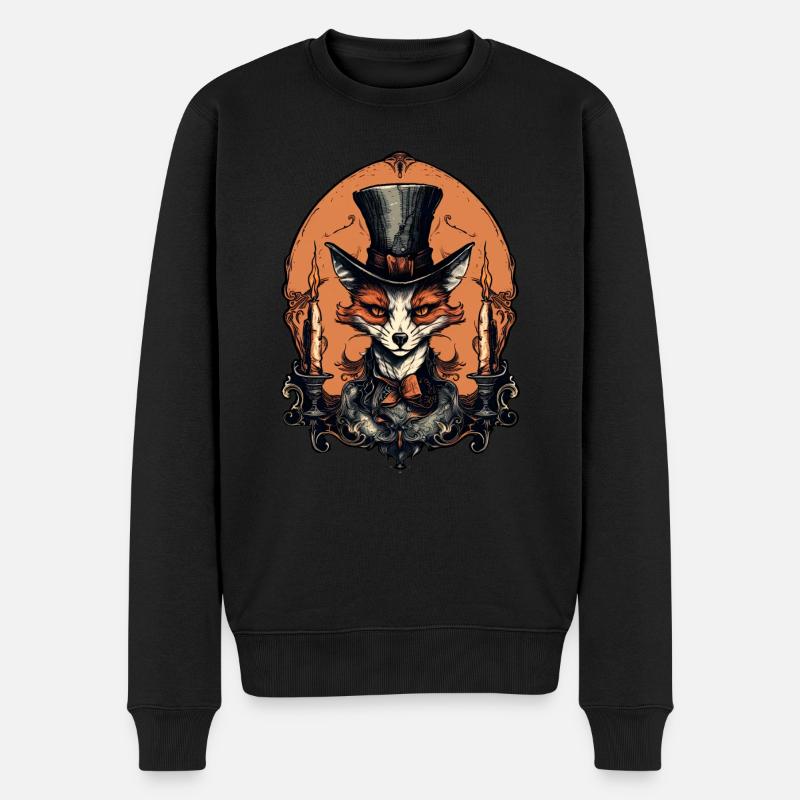 Gothic-Fuchs mit Zylinder - Männer Premium Bio Pullover - Schwarz