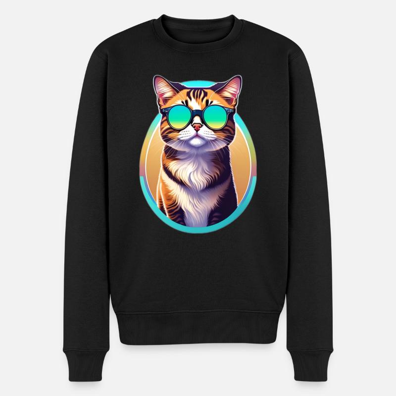 Chat à lunettes - Pull Premium bio Homme - noir