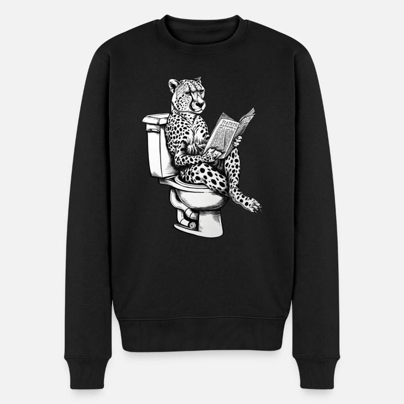 Guépard de lecture sur les toilettes dans un style vintage - Pull Premium bio Homme - noir