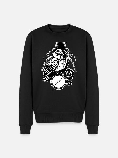 Steampunk owl and clock design - Men's Premium Organic Jumper - black