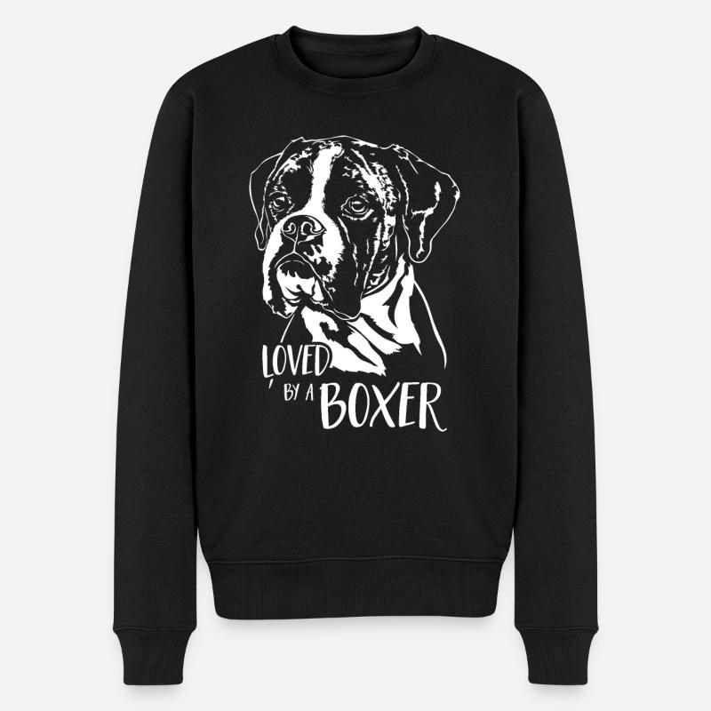Loved by a BOXER Hunde Hund Wilsigns - Männer Premium Bio Pullover - Schwarz
