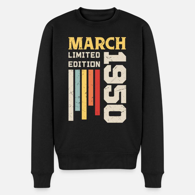 März 1950 - Geburtstagsgeschenk März 1950 Jubiläum - Männer Premium Bio Pullover - Schwarz