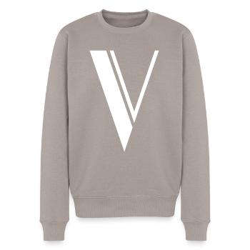 V - Männer Premium Bio Pullover - Taupe - Vorne - Nico (187cm)