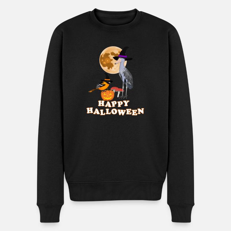 Schuhschnabel Oriole Halloween Kürbis Mond Vogel - Männer Premium Bio Pullover - Schwarz