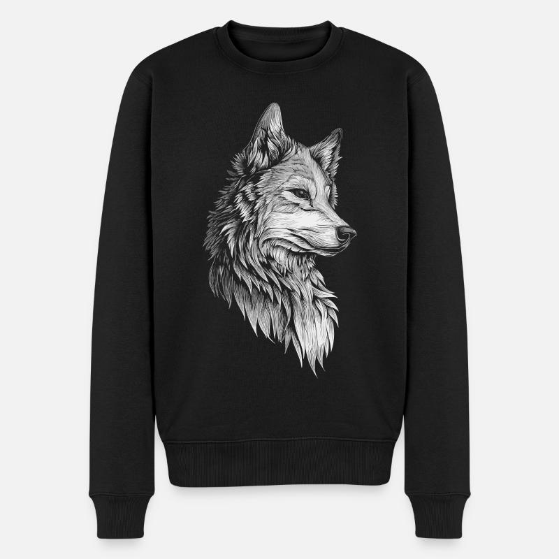 Wolf Kopf Realistisch - Männer Premium Bio Pullover - Schwarz