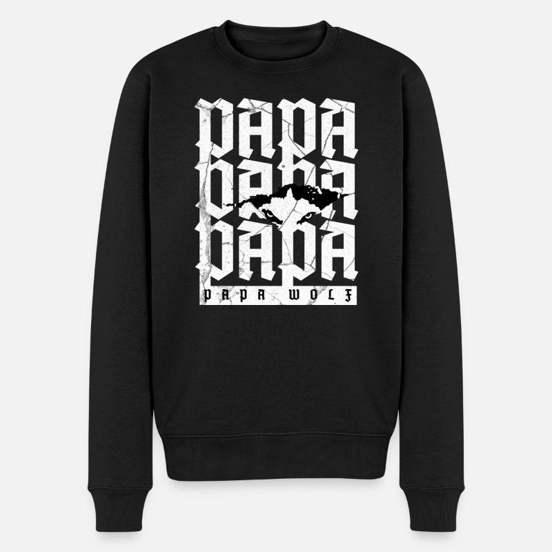 Papa Papa Papa Wolf - Männer Premium Bio Pullover - Schwarz