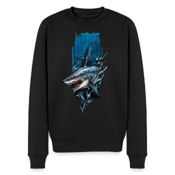 Conception de requin féroce : Prédateur bleu profond - Pull Premium bio Homme - noir - Devant - Nico (187cm)
