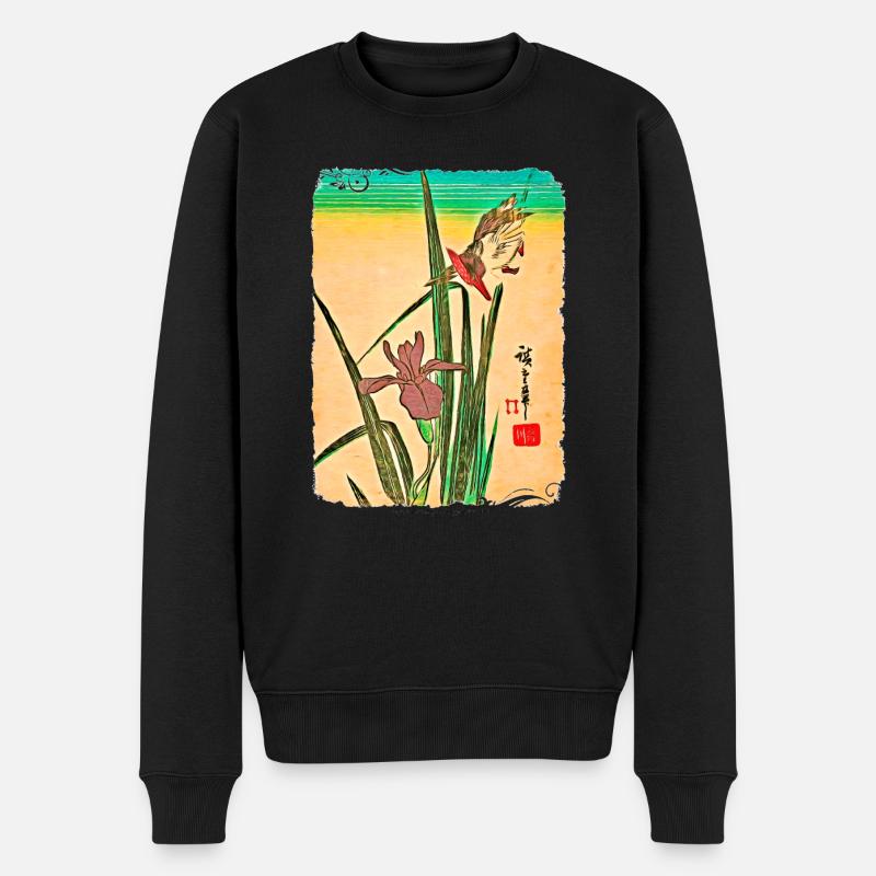Utagawa Hiroshige Kingfisher sur Iris - Pull Premium bio Homme - noir