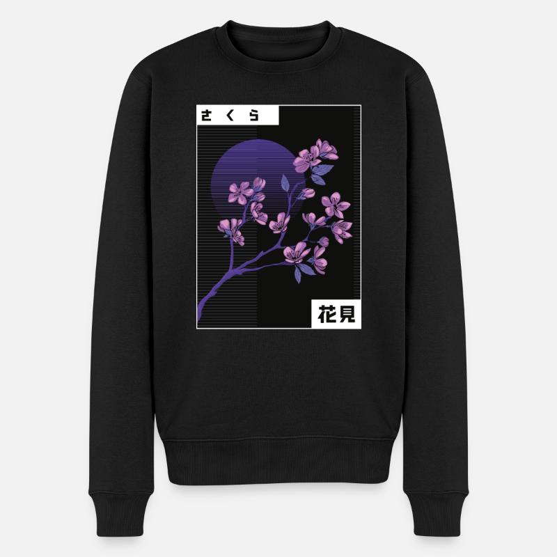 VAPORWAVE CHERRY BLOSSOM Kirschblüte Geschenk - Männer Premium Bio Pullover - Schwarz