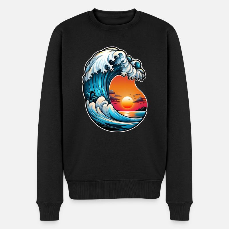 Wave - Sommer - Urlaub - Männer Premium Bio Pullover - Schwarz