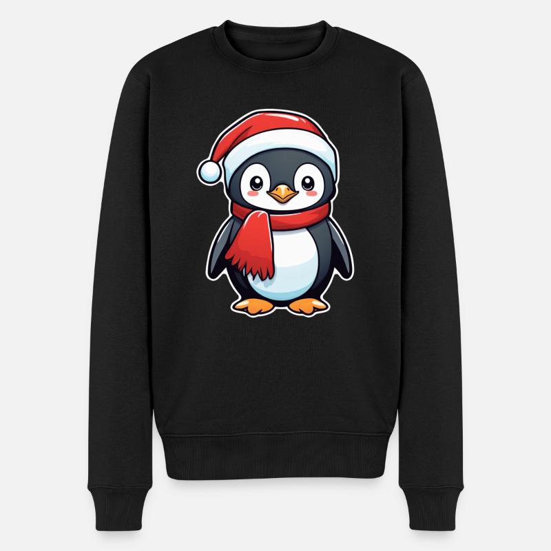 Pinguin Weihnachtsmütze - Männer Premium Bio Pullover - Schwarz