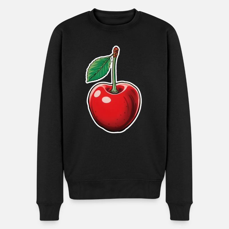 Kirsche einzelne Frucht - Männer Premium Bio Pullover - Schwarz