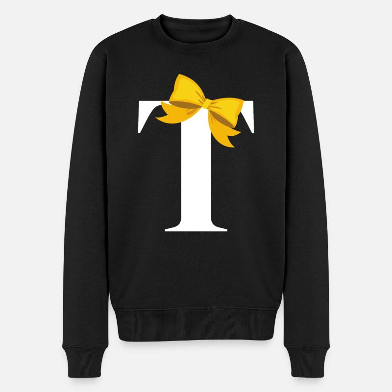 Lettre t nœud jaune - Pull Premium bio Homme - noir