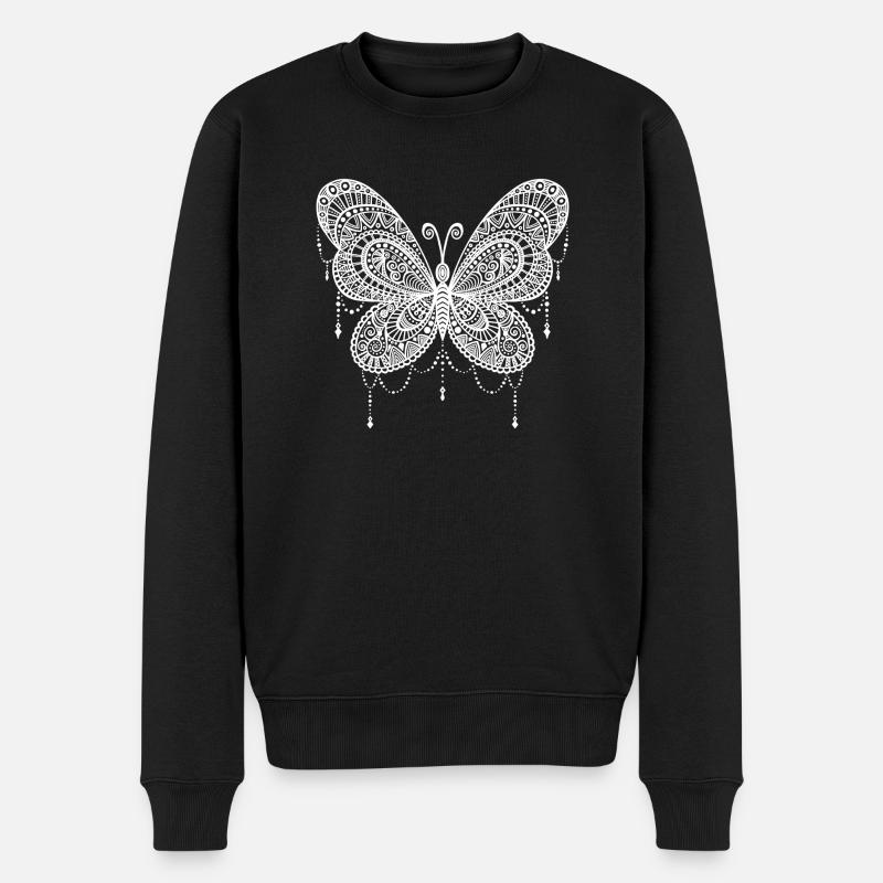 Schmetterling - weiß - Männer Premium Bio Pullover - Schwarz