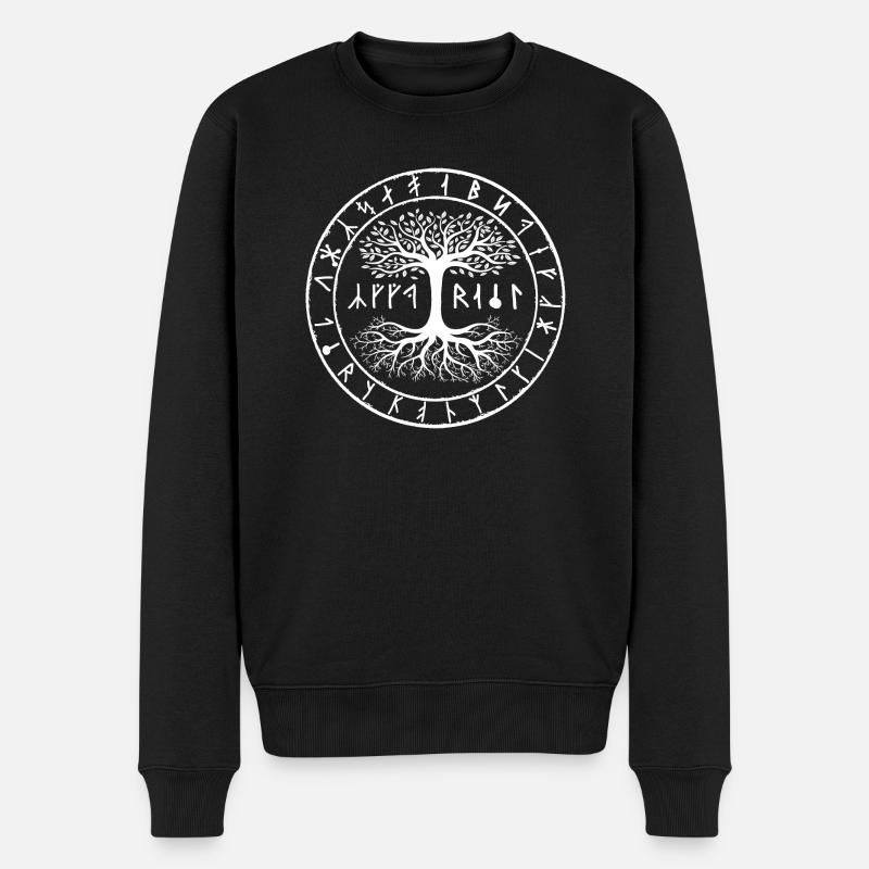 Yggdrasil mit Wikingeralphabet in weiß - Männer Premium Bio Pullover - Schwarz