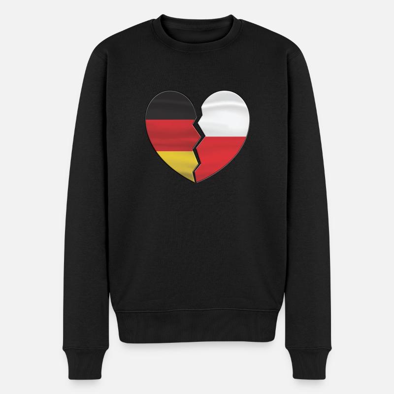 Coeur Pays Drapeau Allemagne Pologne 3D - Pull Premium bio Homme - noir