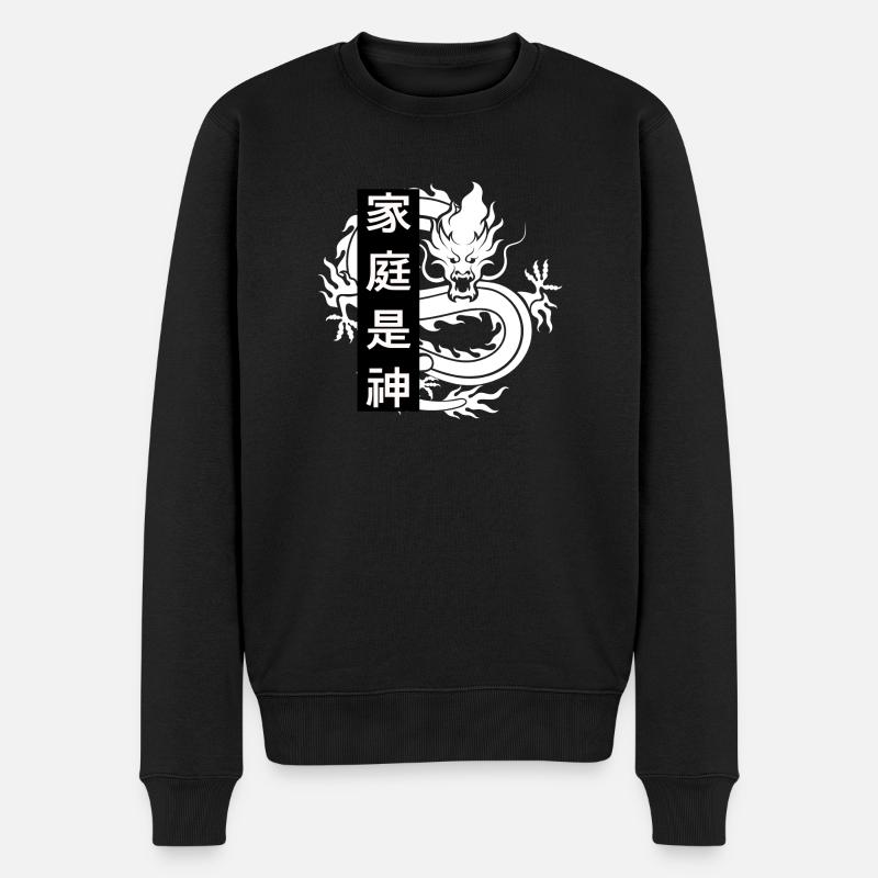 Chinesische Schriftzeichen - weißer Drache - Männer Premium Bio Pullover - Schwarz