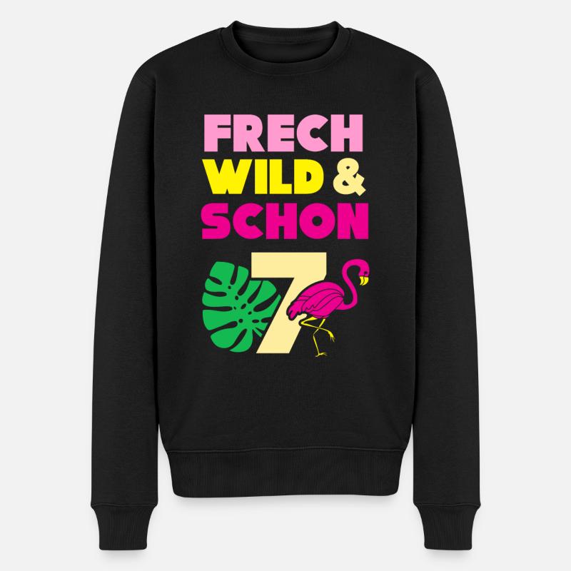 7 Jahre Geburtstag Junge Mädchen Flamingo - Männer Premium Bio Pullover - Schwarz