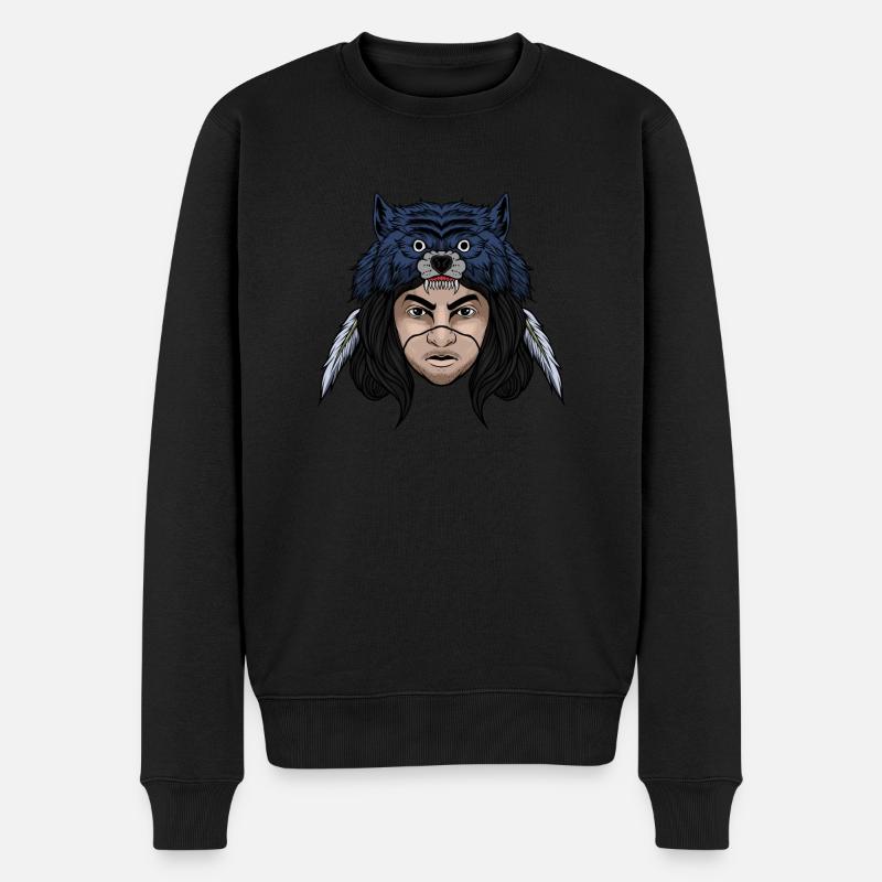 Wolf - Männer Premium Bio Pullover - Schwarz