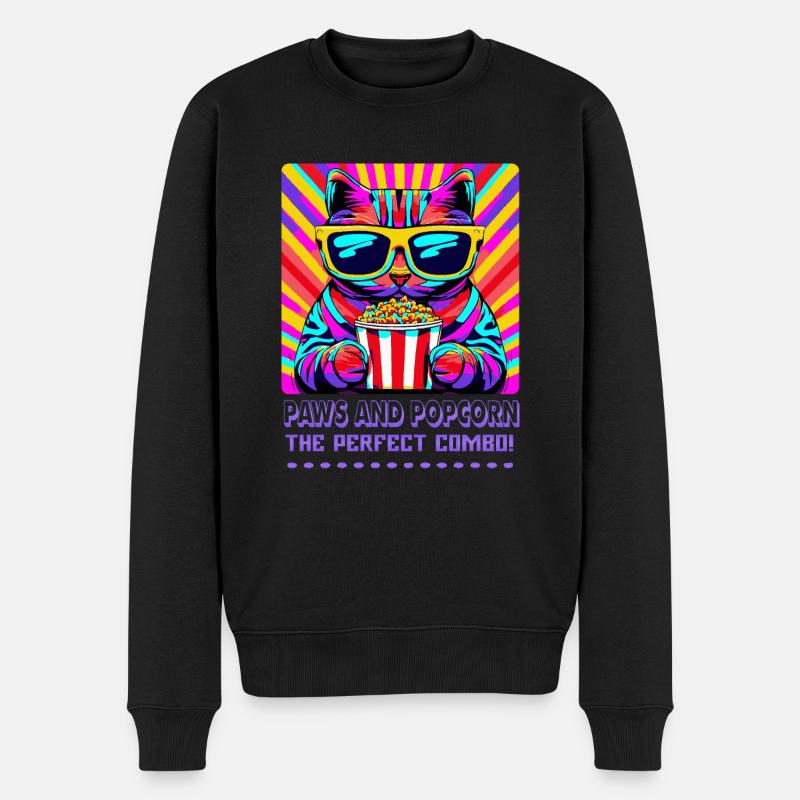 Katzenspaß-Filmabend - Männer Premium Bio Pullover - Schwarz