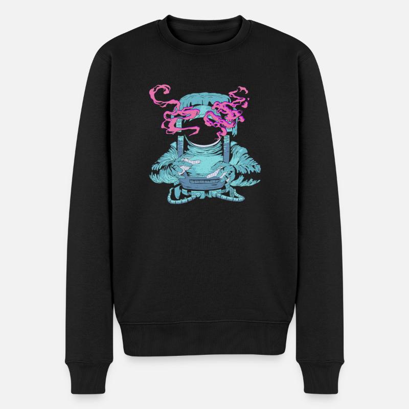 Rauchender Astronaut im Weltall - Männer Premium Bio Pullover - Schwarz