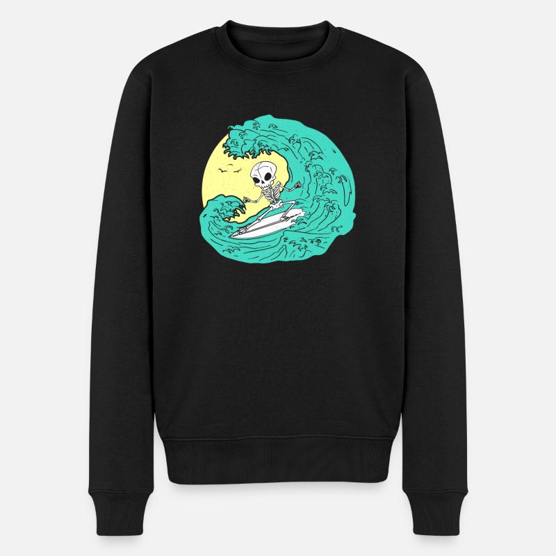 Skeleton surfing on Wave - Männer Premium Bio Pullover - Schwarz