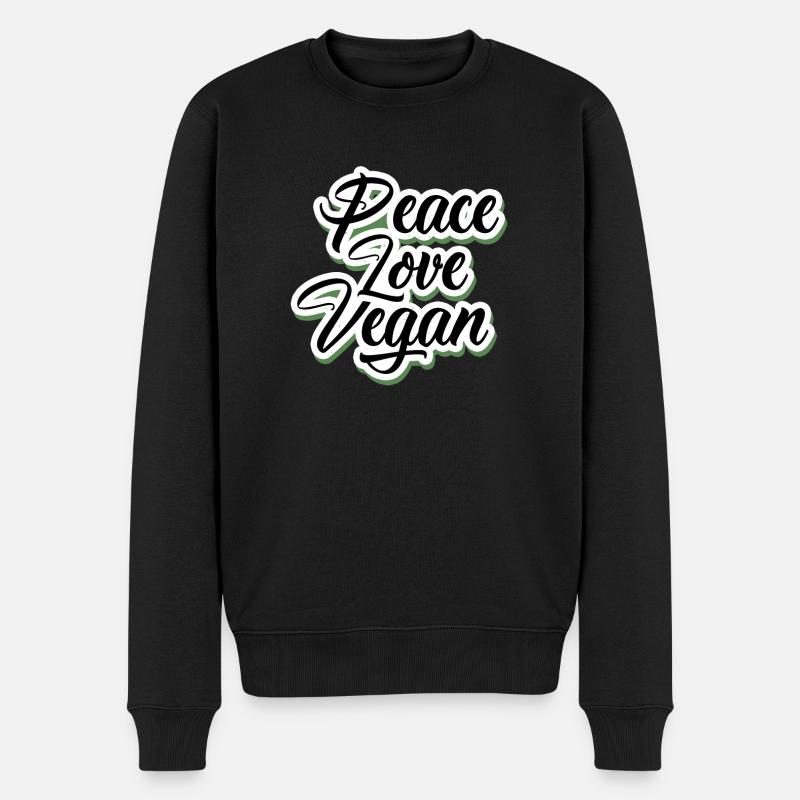 Peace Love Vegan - Tierliebe & Food - Männer Premium Bio Pullover - Schwarz