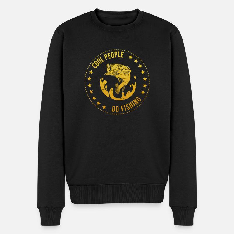 Coole Menschen gehen Fischen Angeln - Männer Premium Bio Pullover - Schwarz