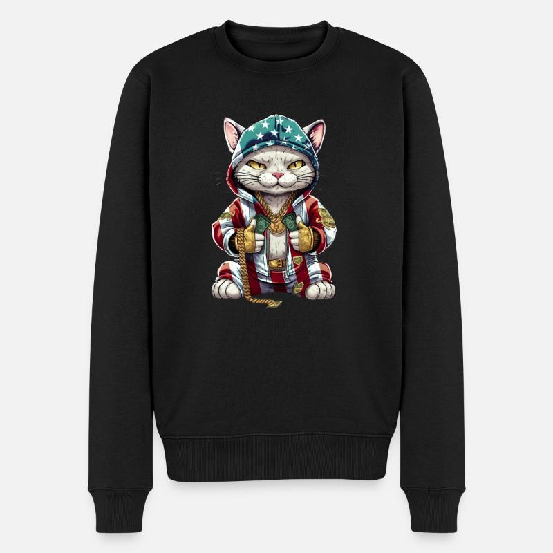 Money Cat - Gangster Katze - Männer Premium Bio Pullover - Schwarz