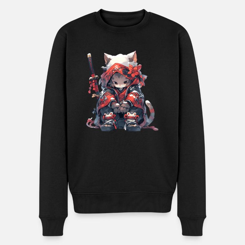 Cute Samurai Cat - Männer Premium Bio Pullover - Schwarz
