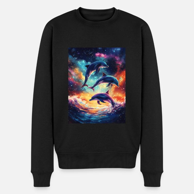 Bunte Delfine Galaxy - Männer Premium Bio Pullover - Schwarz