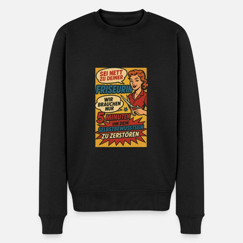 Retro Friseurin mit Attitüde - Männer Premium Bio Pullover - Schwarz