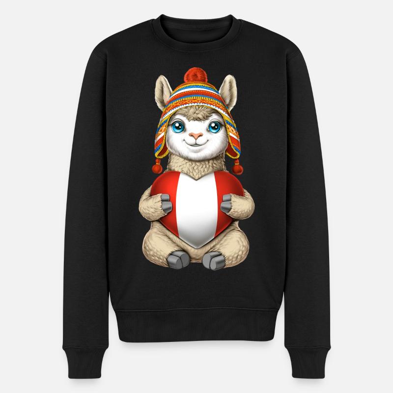 Peruanisches Llama - Männer Premium Bio Pullover - Schwarz