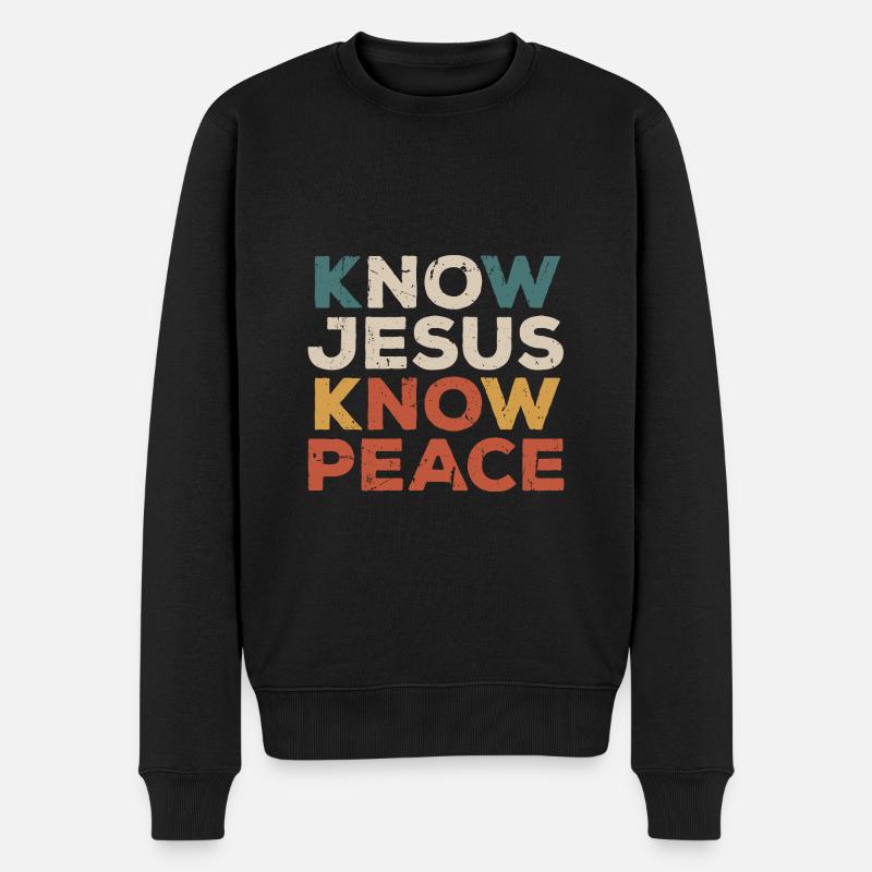 Know Jesus Know Peace Retro Glaubensspruch - Männer Premium Bio Pullover - Schwarz